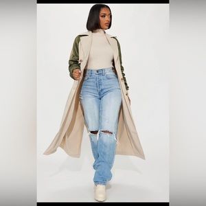 So Caught Up Trench Coat Khaki & Green